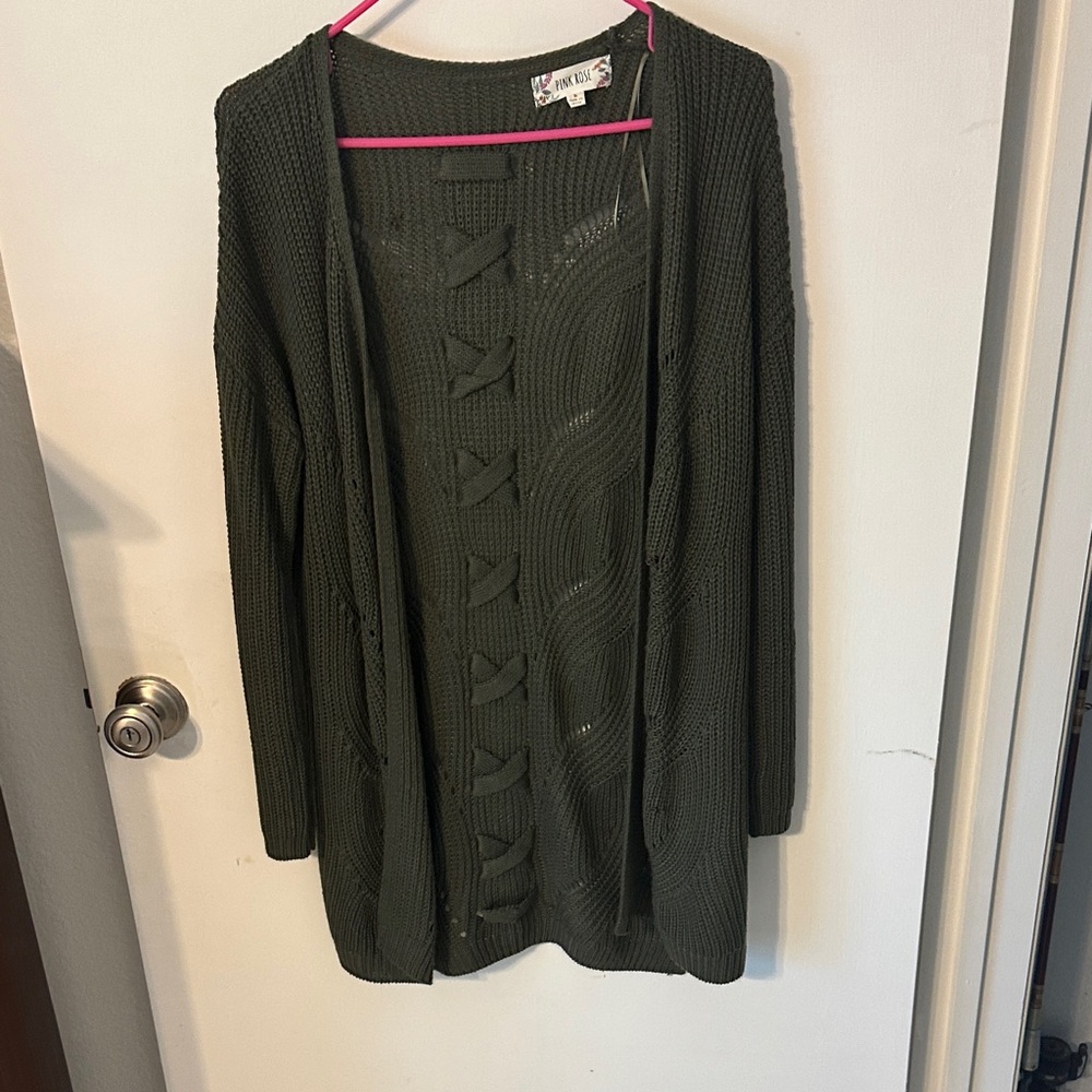 Pink Rose Dark Green Cardigan